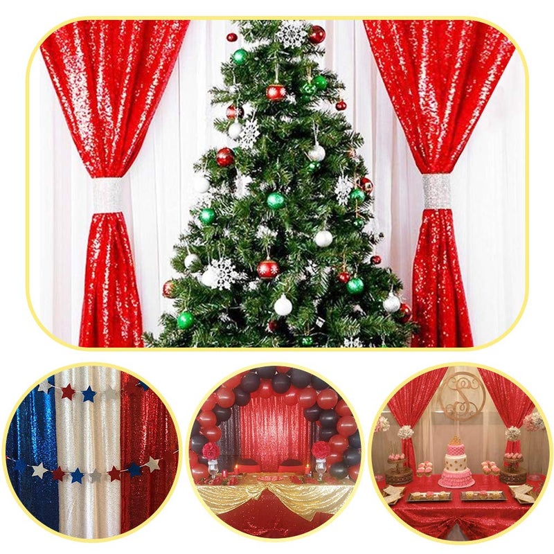SquarePie Sequin Curtain 2FT x 8FT 2pcs Red Backdrop Background Sparkly for Wedding Party Decoration - Image 5